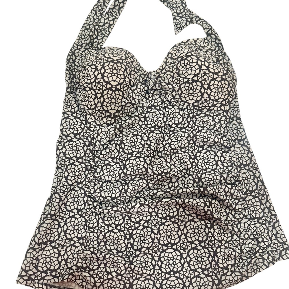 Merona gray & White Geometric Halter Tankini Top - Picture 2 of 6